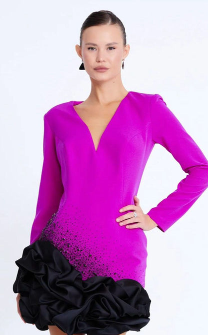 V-Neck Mini Dress – Rosette Hem Detail™