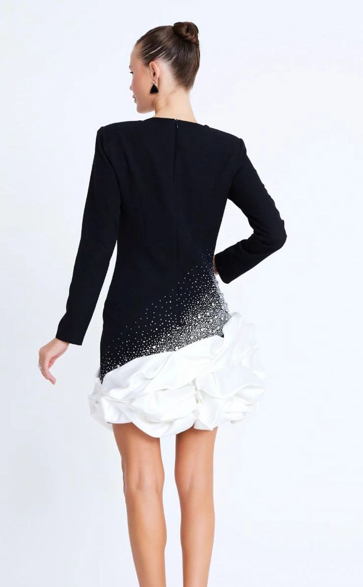 Elegant Black & White V-Neck Mini Dress