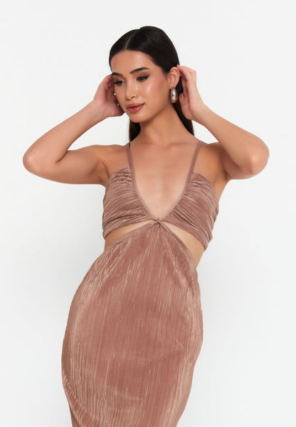 Pleated Cut-Out Midi Dress