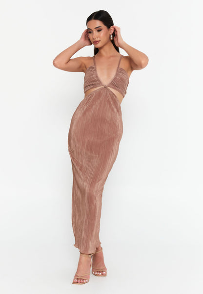 Pleated Cut-Out Midi Dress