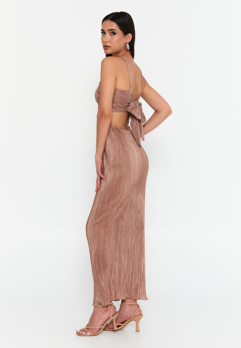 Pleated Cut-Out Midi Dress