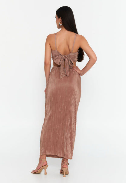 Pleated Cut-Out Midi Dress