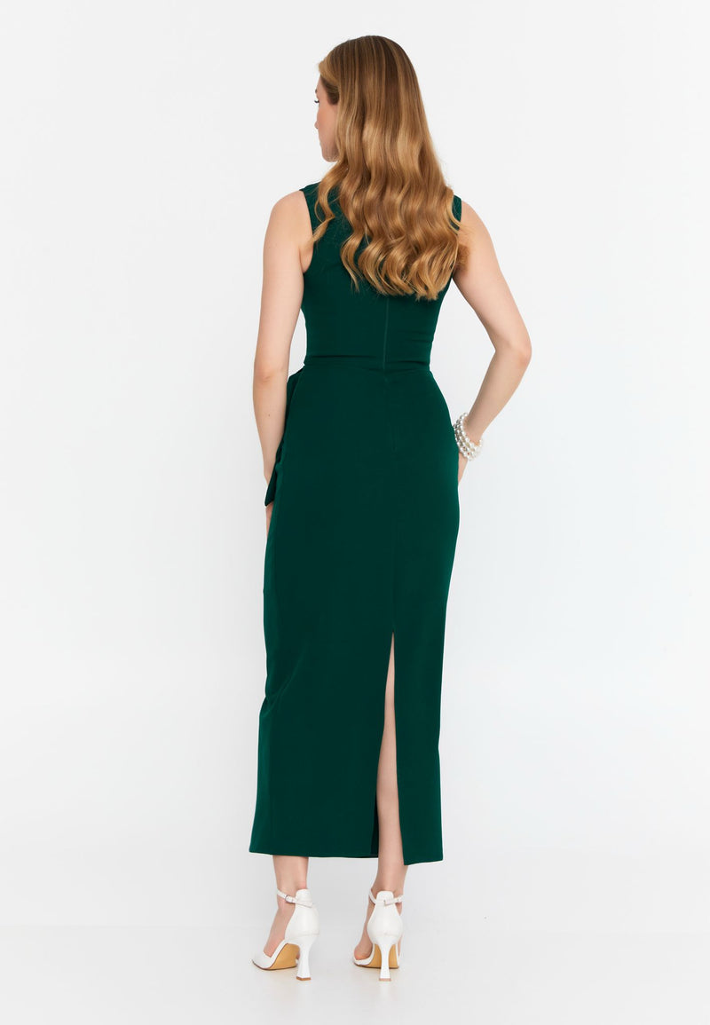 Emerald Elegance Embellished Midi Dress
