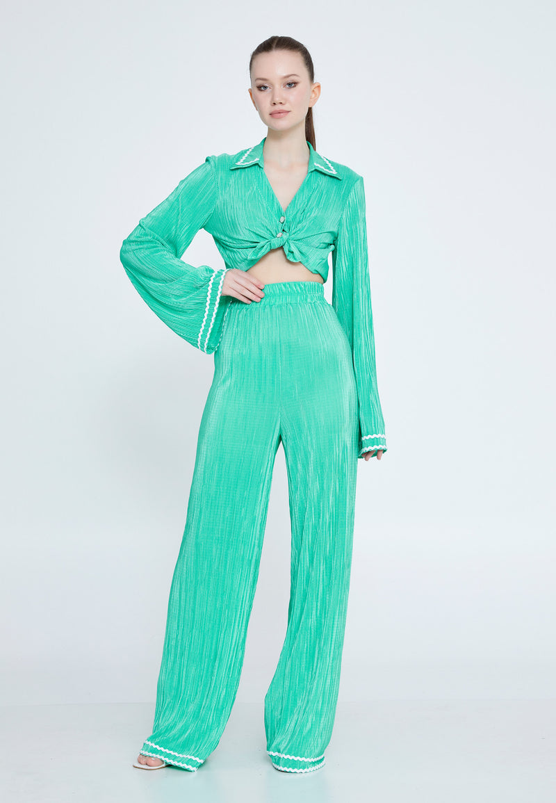 Mint Green Wide-Leg Pleated top and trouser