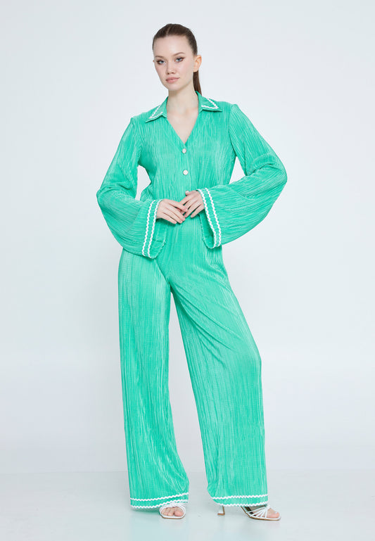 Mint Green Wide-Leg Pleated Top and Trouser™