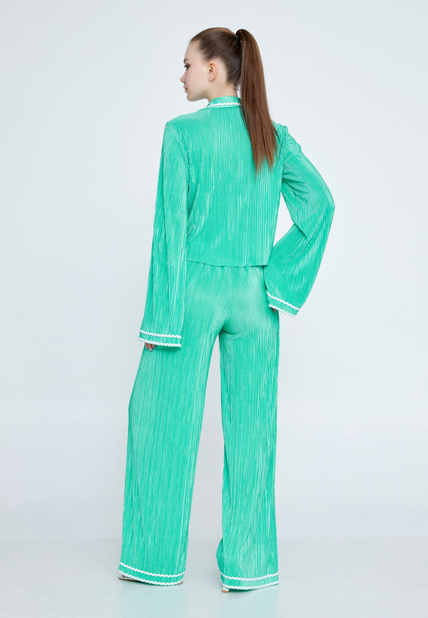 Mint Green Wide-Leg Pleated top and trouser
