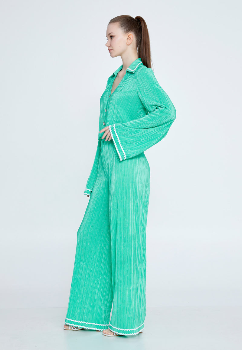 Mint Green Wide-Leg Pleated top and trouser