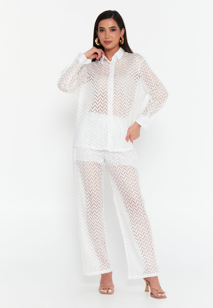 Sheer Chevron Knit Shirt & Trousers Set