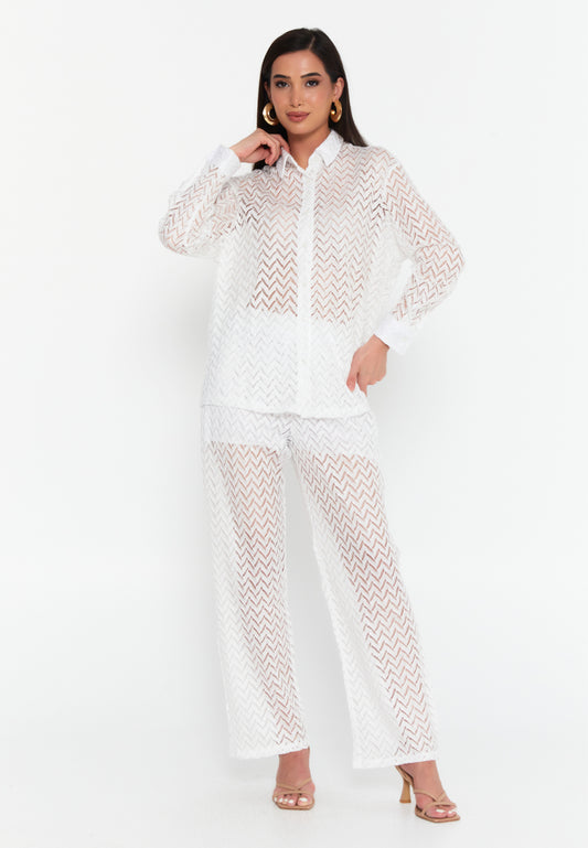 Sheer Chevron Knit Shirt & Trousers Set
