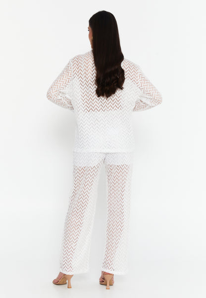 Sheer Chevron Knit Shirt & Trousers Set