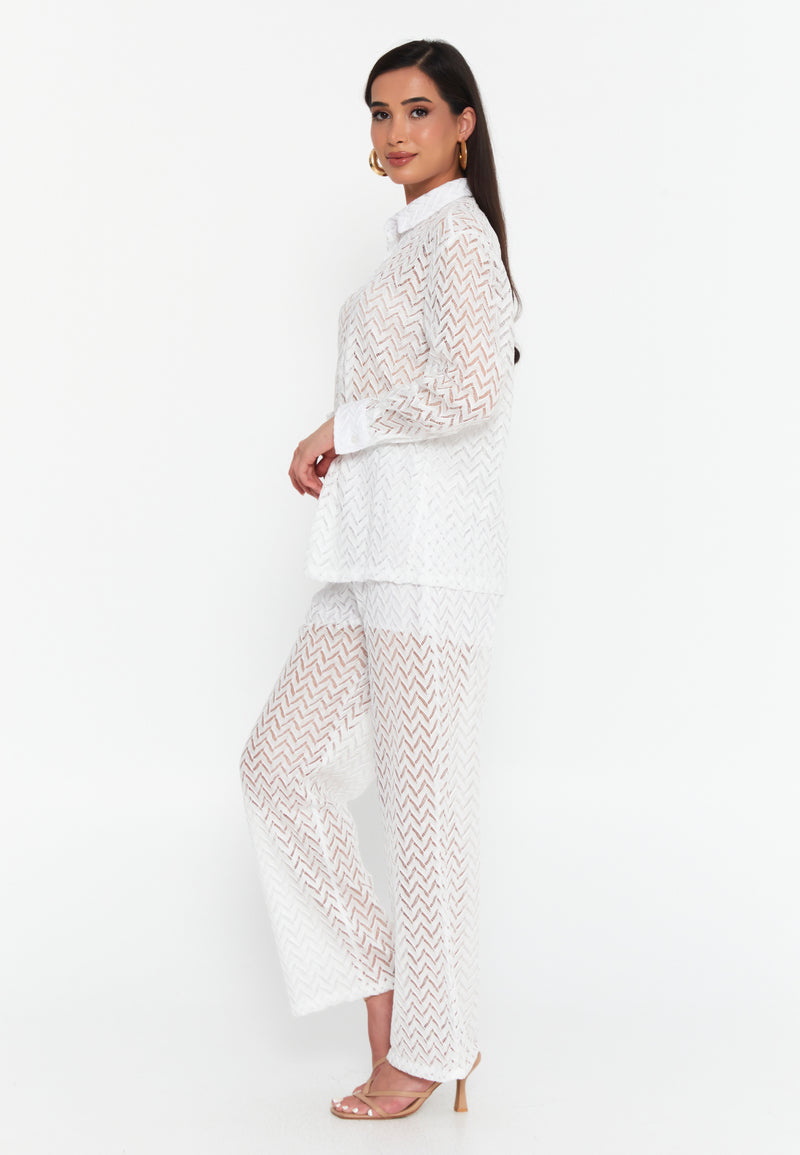 Sheer Chevron Knit Shirt & Trousers Set