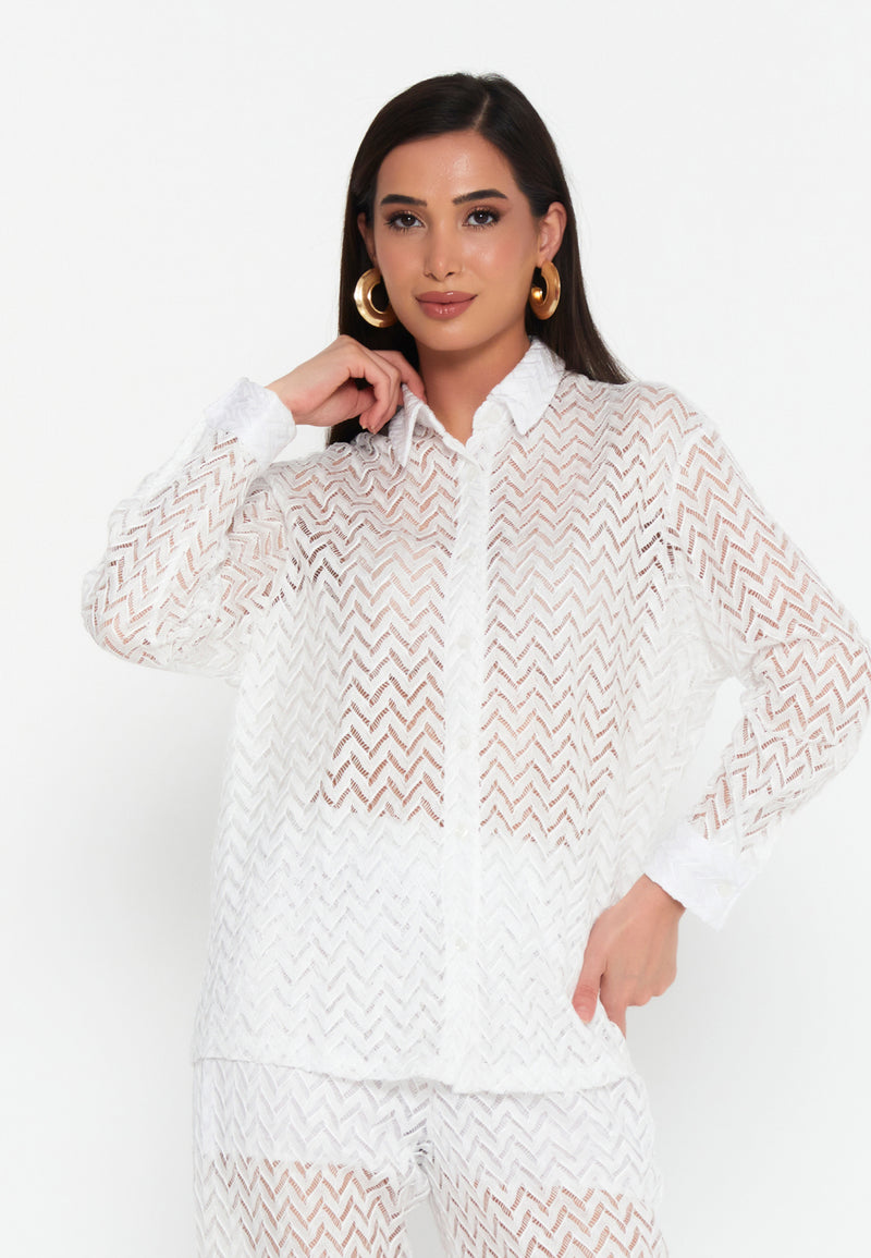 Sheer Chevron Knit Shirt & Trousers Set