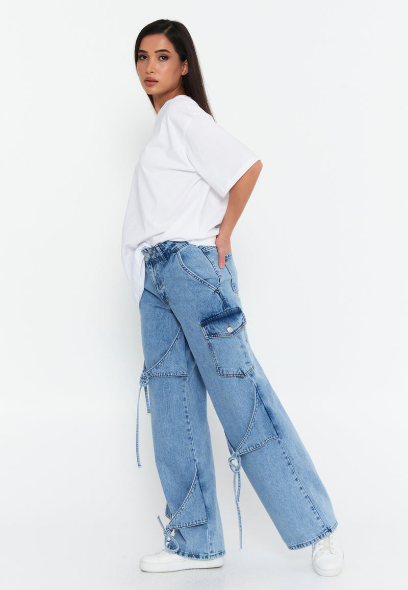 Deconstructed Cargo Denim Jeans
