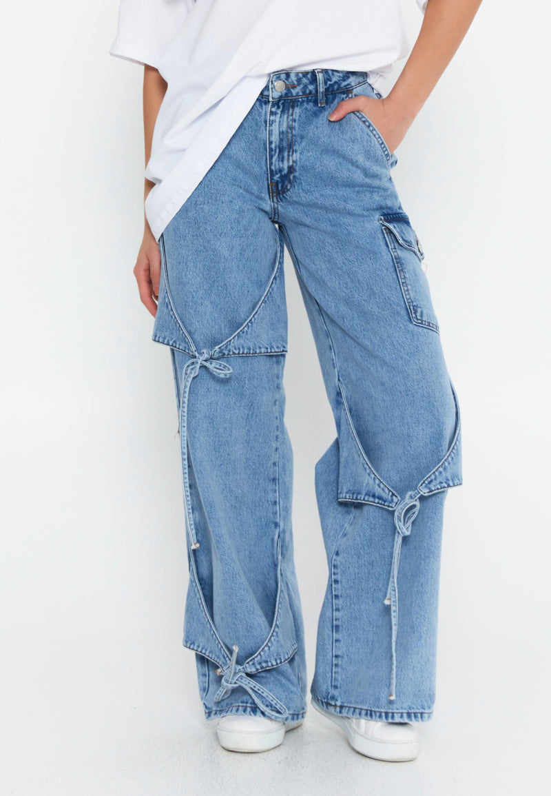 Deconstructed Cargo Denim Jeans
