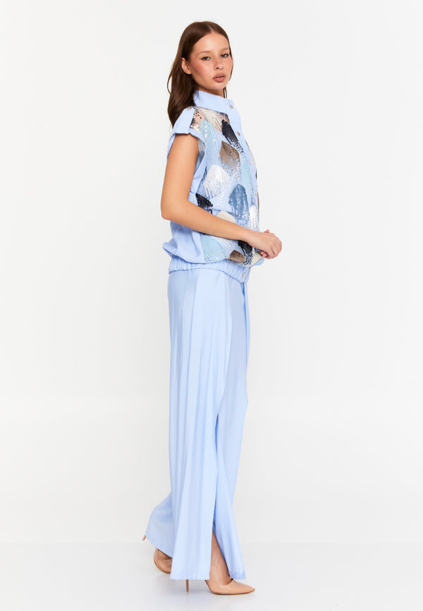 Sparkle & Sizzle | Sequin Blouse & High-Slit Trousers Co-Ord