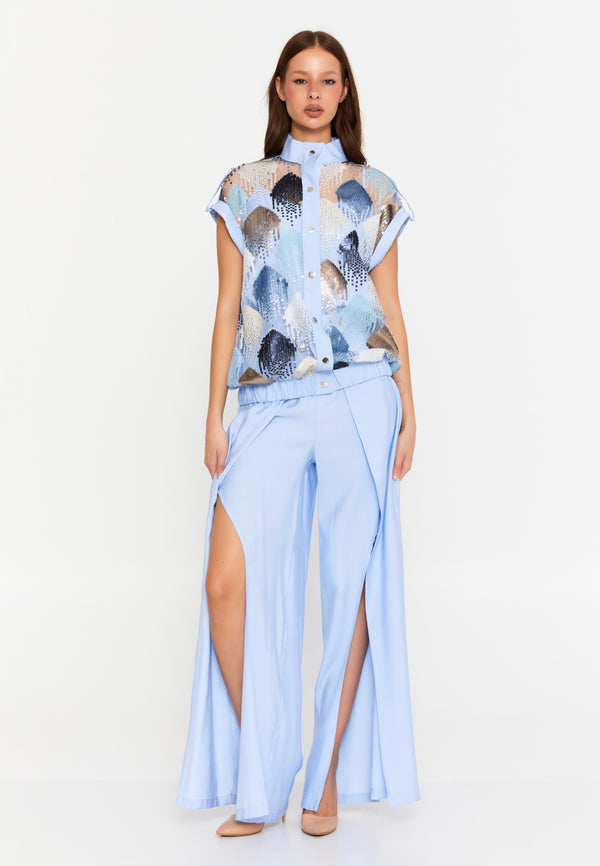 Sparkle & Sizzle | Sequin Blouse & High-Slit Trousers Co-Ord