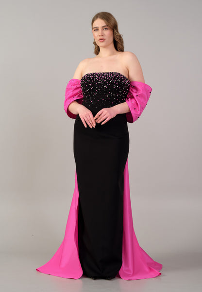 Elegant Black & Pink Off-Shoulder Gown™