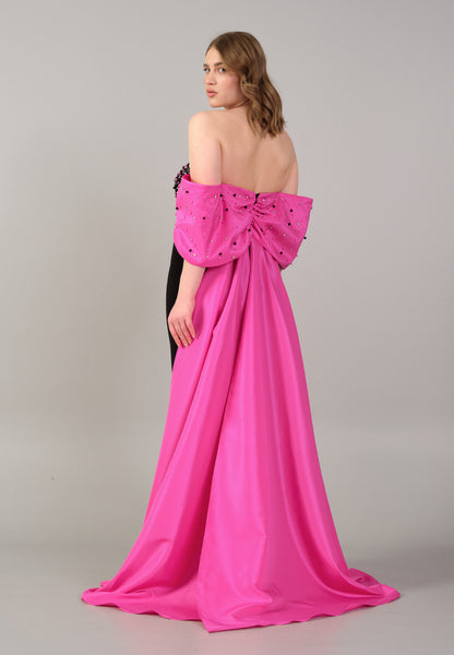 Elegant Black & Pink Off-Shoulder Gown™