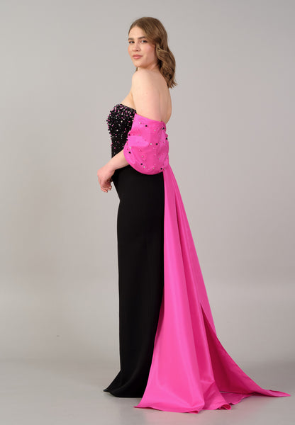 Elegant Black & Pink Off-Shoulder Gown™