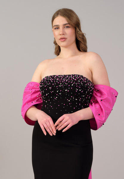 Elegant Black & Pink Off-Shoulder Gown™