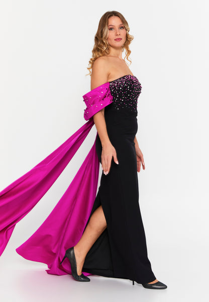 Elegant Black & Pink Off-Shoulder Gown™