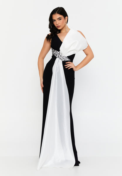 Elegant Black & White Evening Gown™